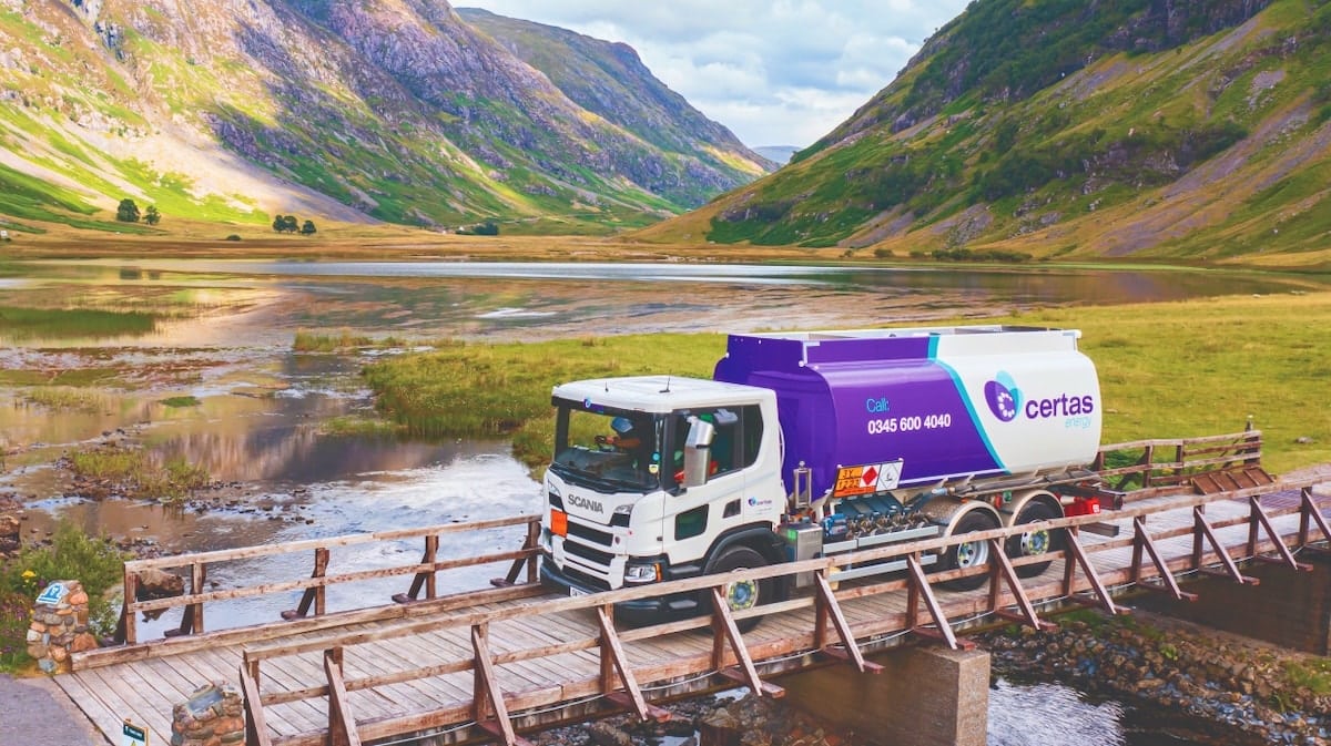 Certas Energy Tanker driving over bridge