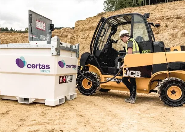 Forklift being filled up with fuel via Certas Energy Fuel Tank