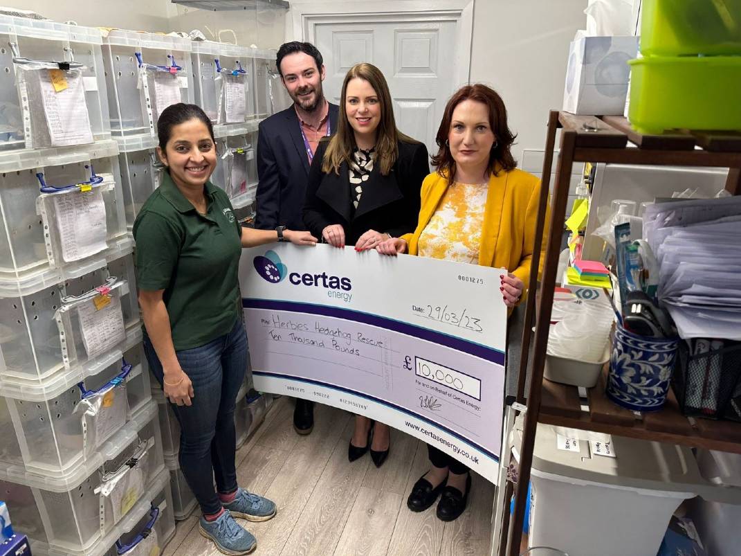 Certas Energy donates to local charity, Herbie Hedgehog Rescue, in support of the wildlife community