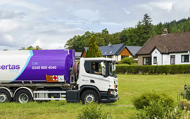 Certas Energy truck delivering fuel to an off-grid property.