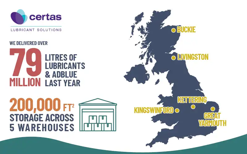 Certas Lubricant Solutions distribution map.
