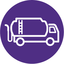 Purple circle with white icon depicting oil delivery truck.