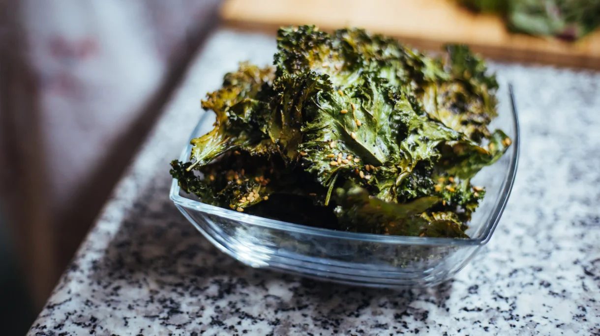 Crispy baked kale as budget superfood alternative.