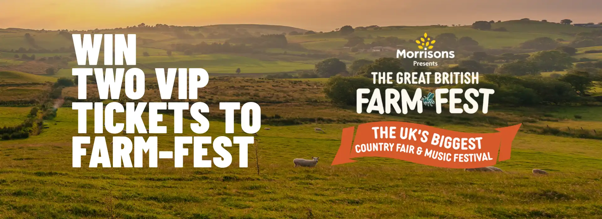 Field scene with text in forefront saying win two vip tickets to farmfest.